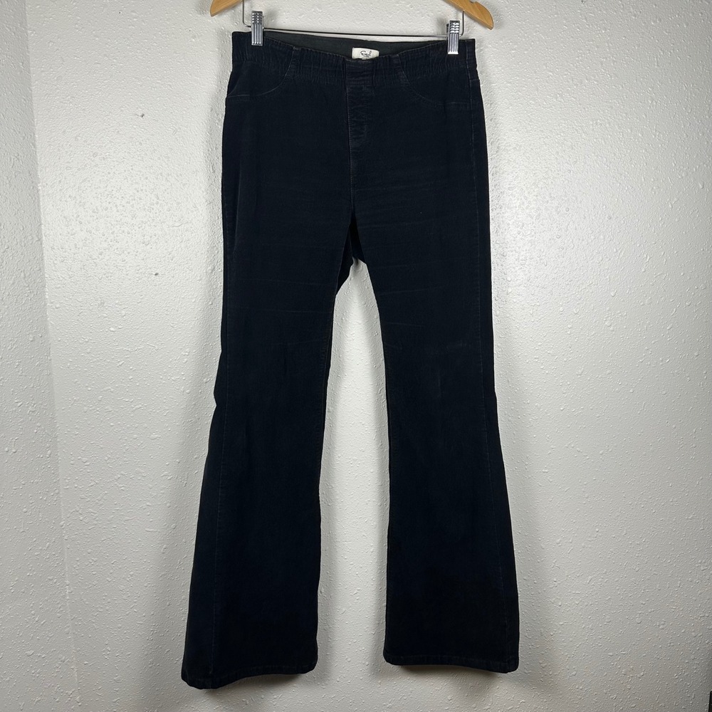 Easel Womens L Corduroy Pull On Pants Flare Black Elastic High Rise Whimsygoth